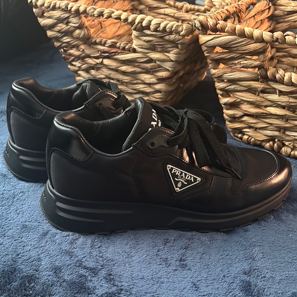 Prada Black Sneakers with Leather and Logo